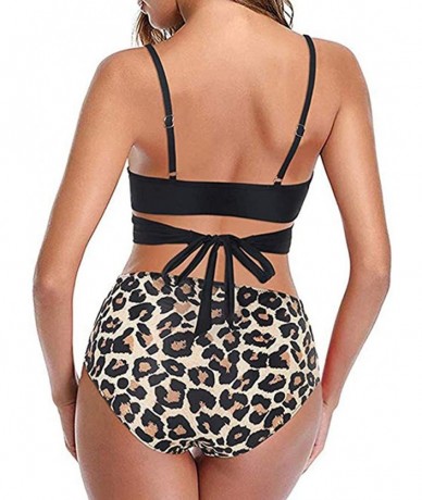 Sets High Waisted Padded Halter Bandage Bikinis Sets Sexy Two Piece Swimsuits Bathing Suits for Womens - A - Black - CF198404...