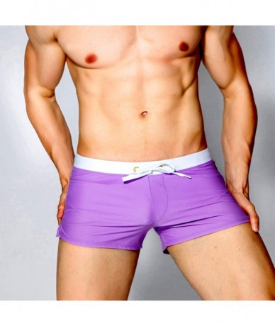 Briefs Men Swim Brief Sexy Surfing Board Shorts Beach Boxer Swimming Trunks with Pockets(Order One Size UP) - Purple - CA1803...