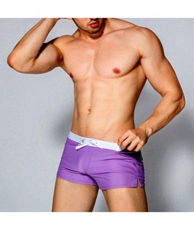 Briefs Men Swim Brief Sexy Surfing Board Shorts Beach Boxer Swimming Trunks with Pockets(Order One Size UP) - Purple - CA1803...