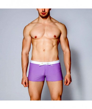 Briefs Men Swim Brief Sexy Surfing Board Shorts Beach Boxer Swimming Trunks with Pockets(Order One Size UP) - Purple - CA1803...