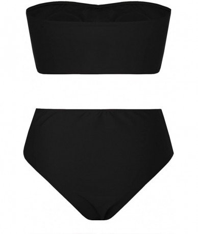 Sets Womens Sexy High Waisted Bikini 2 Piece Bandeau Swimsuit Top Cheeky Bottoms Set - 1-black - CW18C044HGY $40.20