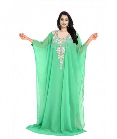 Cover-Ups Women Kaftan Farasha Caftan Kimono Long Maxi Dress Summer Cover up Free Size - Applegreen - C7192OO97L5 $81.53