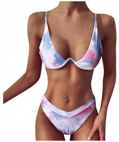 Sets Women's Tie-Dye Push Up Bikini Swimsuits High Waisted Tummy Control Two Piece Swimwear - Purple - CG199XAT067 $31.52