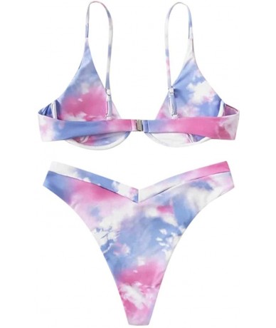 Sets Women's Tie-Dye Push Up Bikini Swimsuits High Waisted Tummy Control Two Piece Swimwear - Purple - CG199XAT067 $31.52