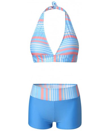 Racing Women Stripe Printing Padded Push up 2 Piece Bikini Sets Swimsuits - Blue - CB1952DC2AQ $22.99