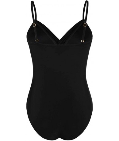 One-Pieces Women's One Piece Swimsuits Front Twist Swimwear V Neck Shirred Bathing Suit Monokini Tummy Control - Black - CM19...