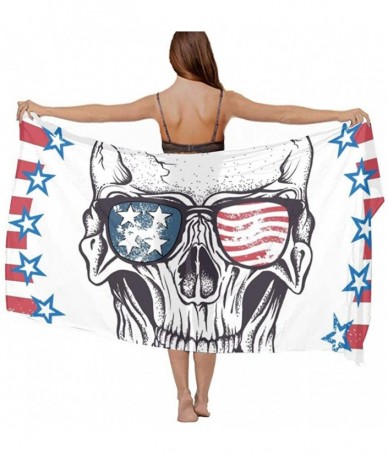 Cover-Ups Women Chiffon Scarf Sunscreen Shawl Wrap Swimsuit Cover Up Beach Sarongs - Usa Flag Pirate Skull Red White Stipes -...