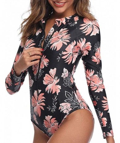 Rash Guards Women UV Sun Protection Long Sleeve Rash Guard Wetsuit Swimsuit One Piece Floral Printed Swimwear - Printed52 - C...