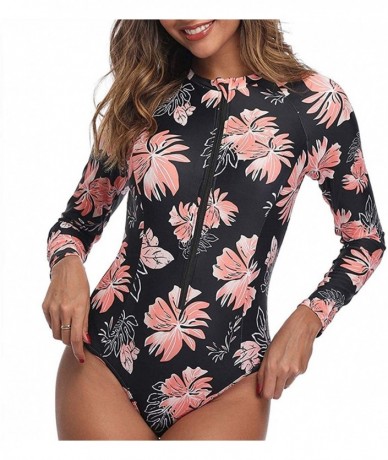 Rash Guards Women UV Sun Protection Long Sleeve Rash Guard Wetsuit Swimsuit One Piece Floral Printed Swimwear - Printed52 - C...