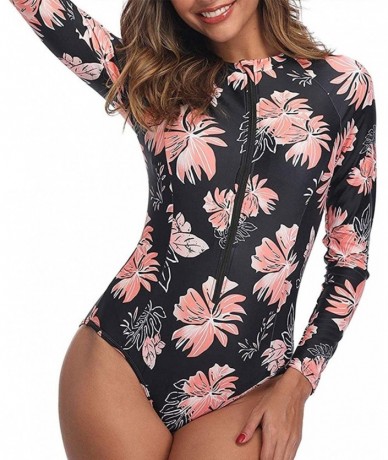 Rash Guards Women UV Sun Protection Long Sleeve Rash Guard Wetsuit Swimsuit One Piece Floral Printed Swimwear - Printed52 - C...