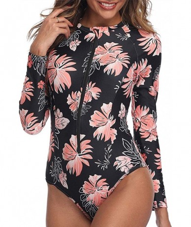 Rash Guards Women UV Sun Protection Long Sleeve Rash Guard Wetsuit Swimsuit One Piece Floral Printed Swimwear - Printed52 - C...