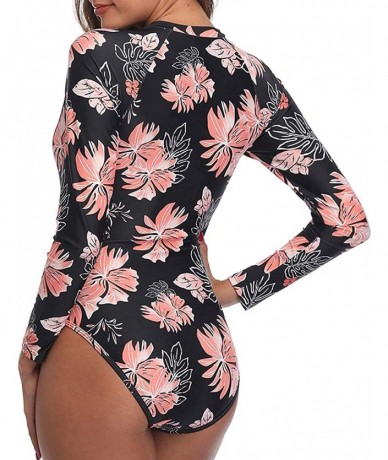 Rash Guards Women UV Sun Protection Long Sleeve Rash Guard Wetsuit Swimsuit One Piece Floral Printed Swimwear - Printed52 - C...