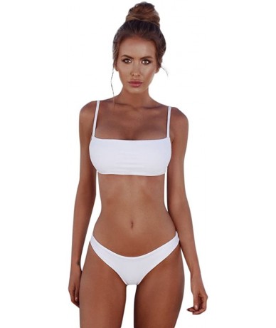 Racing Women Two Piece Swimsuit Sport Bikini Scoop Neck Halter Bandeau Top High Cut Cheeky Thong Bathing Suit Swimwear Whites...