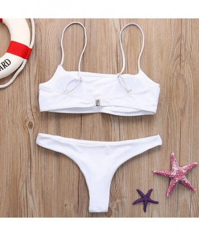 Racing Women Two Piece Swimsuit Sport Bikini Scoop Neck Halter Bandeau Top High Cut Cheeky Thong Bathing Suit Swimwear Whites...