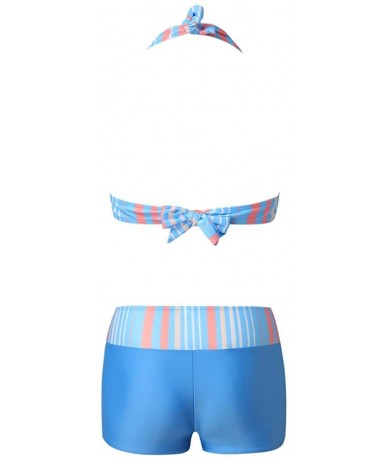 Racing Women Stripe Printing Padded Push up 2 Piece Bikini Sets Swimsuits - Blue - CB1952DC2AQ $22.99