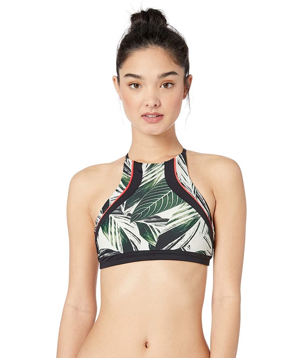 Tops Women's Adelina Hi-Neck Bikini Top Swimsuit - Otemanu Green Leaf Print - C918ICUNLIH $52.20