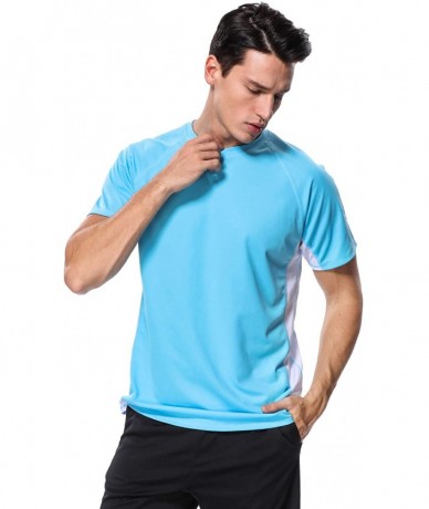 Rash Guards Men's UPF 50+ Rash Guard Short Sleeve Swim Shirts Sun Protection Swim Top - Aqua-white - CB18DH86WN3 $25.72