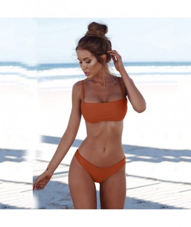 Board Shorts Women's Swimwear Bandeau Bandage Bikini Set Push-ups Brazilian Swimwear Beachwear Swimwear - Orange - C518T507UA...