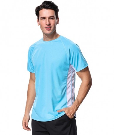 Rash Guards Men's UPF 50+ Rash Guard Short Sleeve Swim Shirts Sun Protection Swim Top - Aqua-white - CB18DH86WN3 $25.72