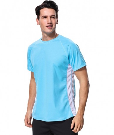 Rash Guards Men's UPF 50+ Rash Guard Short Sleeve Swim Shirts Sun Protection Swim Top - Aqua-white - CB18DH86WN3 $25.72