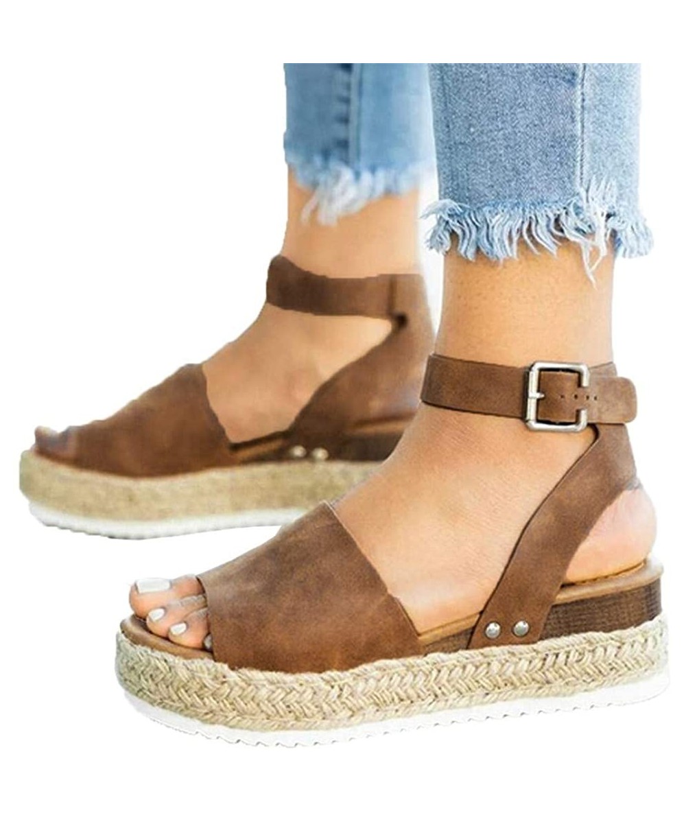 Cover-Ups Womens Espadrilles Sandals Flats-Women's Platform Sandals Espadrille Wedge Summer Ankle Strap Studded Open Toe Sand...