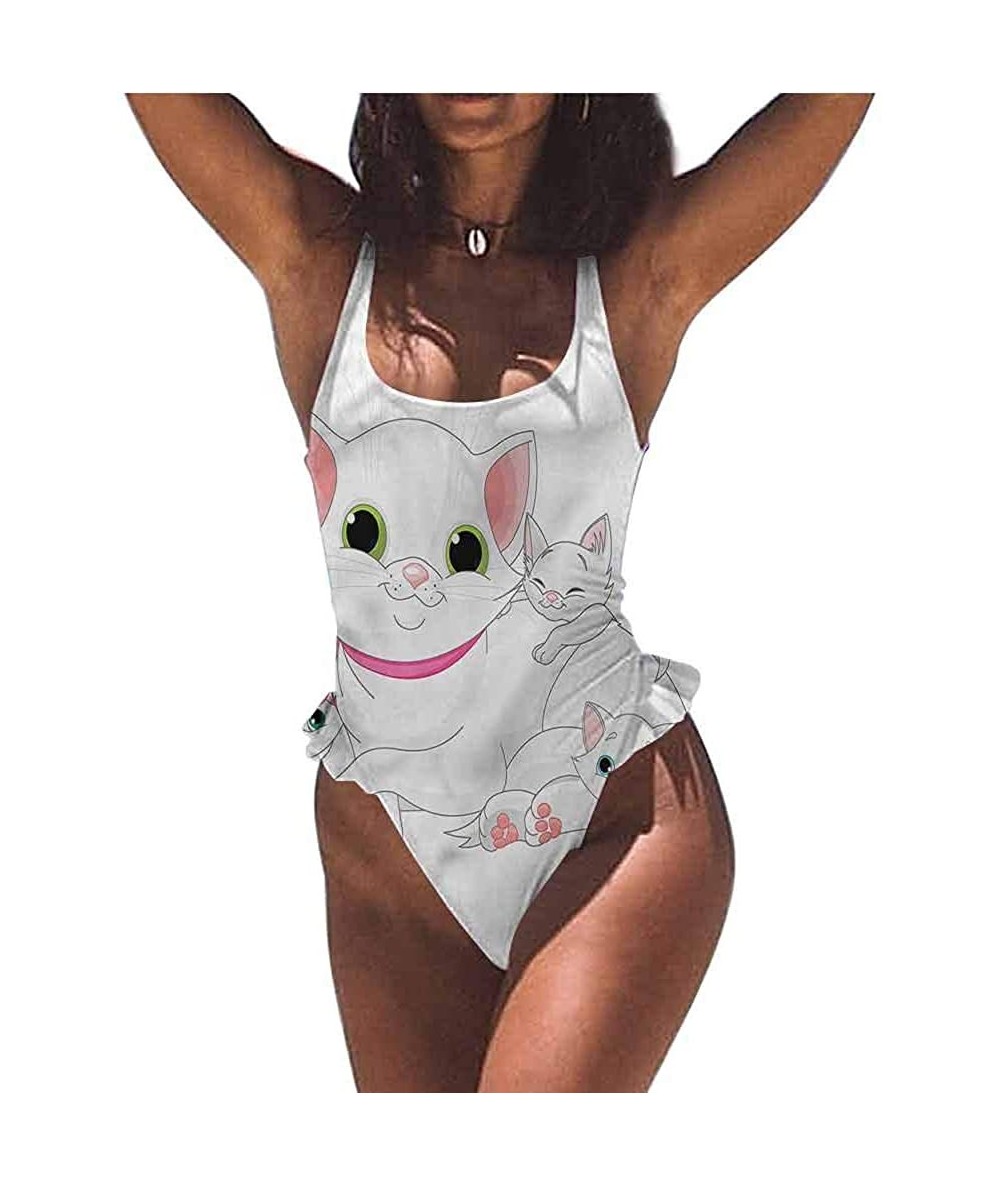 Bottoms Personalized Swimsuits Cat- Grunge Kitty Portrait Hipster for Jumping- Swimming - Multi 06-one-piece Swimsuit - CP19E...