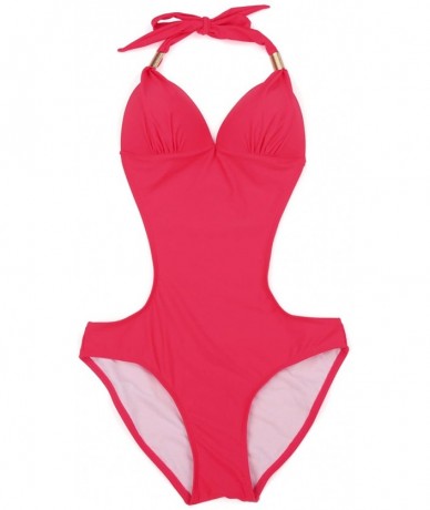 One-Pieces Bathing Suit 1Piece Backless Straps with Metal Bikini Swimsuits for Womens - Red - CH12EY0JP7H $19.67