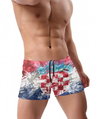 Briefs Funny Smiley Face Men's Printed Swimsuit Boxer Trunks Square Cut Bathing Suits - Flag of Croatia - CB196QUU6S9 $43.56