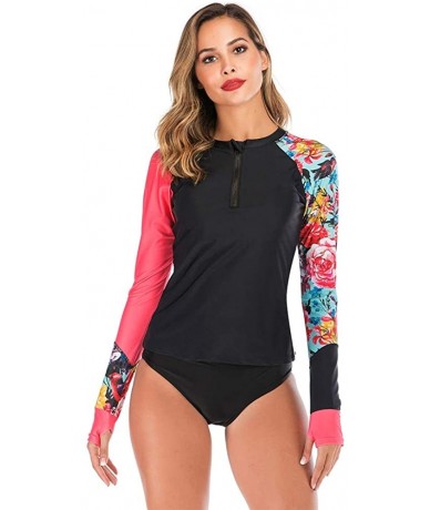 Rash Guards Rash Guards for Women Long Sleeve-Sun Protection Two Piece Tankini Swimsuit Set for Women-Patchwork Print - Pink ...