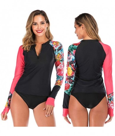 Rash Guards Rash Guards for Women Long Sleeve-Sun Protection Two Piece Tankini Swimsuit Set for Women-Patchwork Print - Pink ...