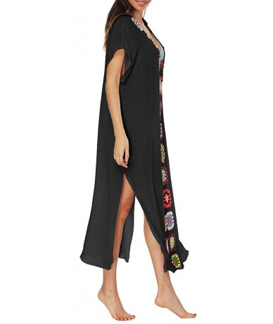 Cover-Ups Womens Bathing Suit Loose Swimsuit Ethnic Print Cover Ups Kaftan Beach Dress - 01 Black - CT192ANMUQM $39.86