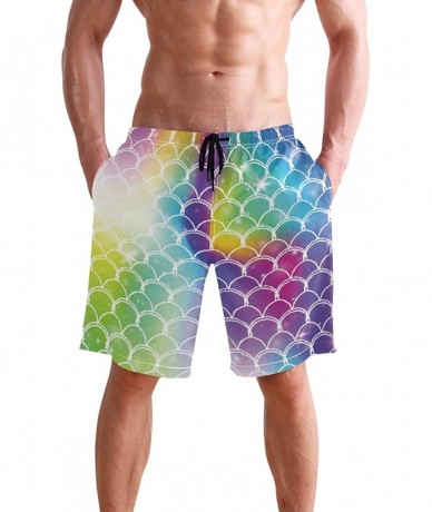 Board Shorts Mens Swim Trunks Anchors Starfish Beach Board Shorts - Kawaii Rainbow Scales - CD18NX9MLHG $48.34