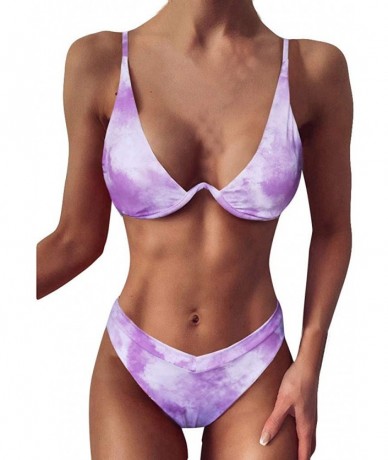 Sets Tie Dye Swimsuits for Women Girls 2020 Summer Two Piece Bikini Sets Crop Top High Waisted Swimwear Bathing Suits Purple ...