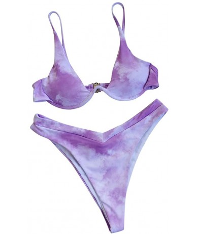 Sets Tie Dye Swimsuits for Women Girls 2020 Summer Two Piece Bikini Sets Crop Top High Waisted Swimwear Bathing Suits Purple ...