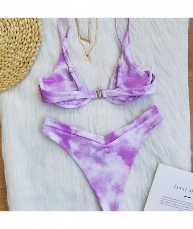 Sets Tie Dye Swimsuits for Women Girls 2020 Summer Two Piece Bikini Sets Crop Top High Waisted Swimwear Bathing Suits Purple ...