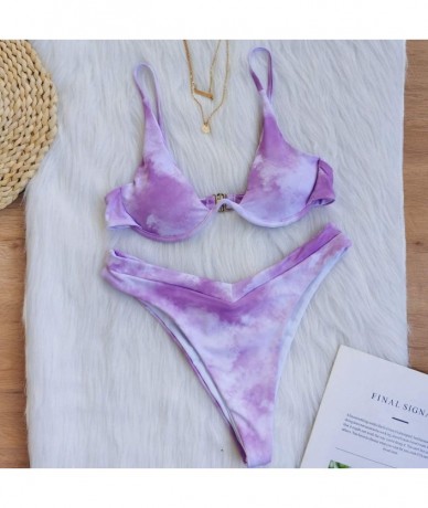 Sets Tie Dye Swimsuits for Women Girls 2020 Summer Two Piece Bikini Sets Crop Top High Waisted Swimwear Bathing Suits Purple ...