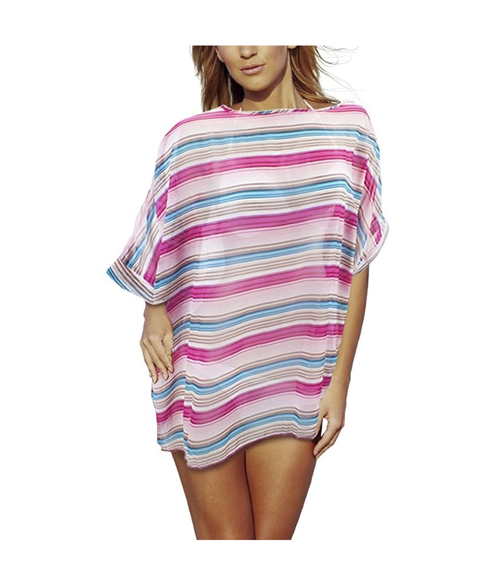 Cover-Ups Women's Petite Sleek & Chic Beach Poncho Blue - CM12CF34NHH $28.01