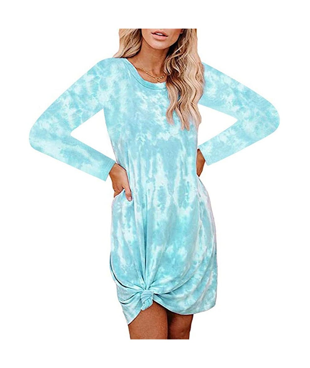 Cover-Ups Womens Casual V Neck Long Sleeve Tshirt Dresses Side Knot Mini Dress - 3light Green - CW19DLQ94GQ $40.75