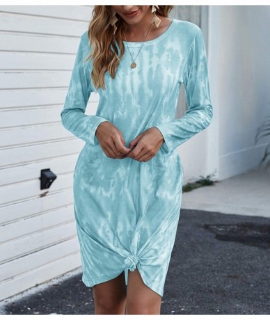 Cover-Ups Womens Casual V Neck Long Sleeve Tshirt Dresses Side Knot Mini Dress - 3light Green - CW19DLQ94GQ $40.75