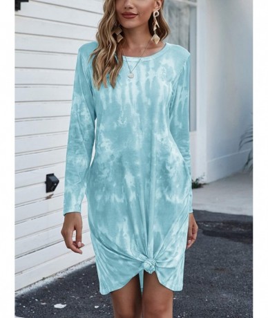 Cover-Ups Womens Casual V Neck Long Sleeve Tshirt Dresses Side Knot Mini Dress - 3light Green - CW19DLQ94GQ $40.75