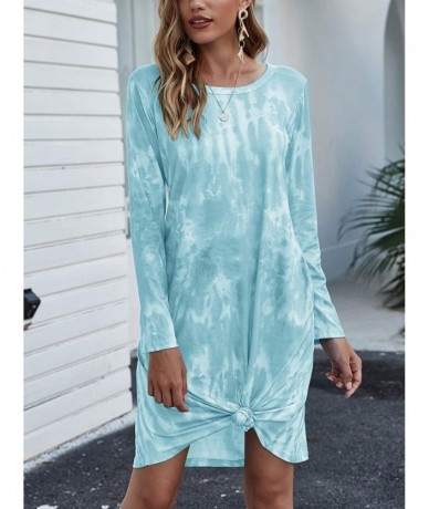 Cover-Ups Womens Casual V Neck Long Sleeve Tshirt Dresses Side Knot Mini Dress - 3light Green - CW19DLQ94GQ $40.75