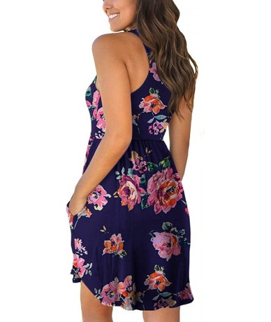 Cover-Ups Women's Summer Casual T Shirt Sundress Swimsuit Cover Ups with Pockets - Fl Pink Navy - CU18S695X5Q $47.56