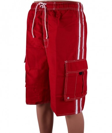 Board Shorts Men's Microfiber Beach Swim Trunks - Red - CI11YHWJAC7 $31.56