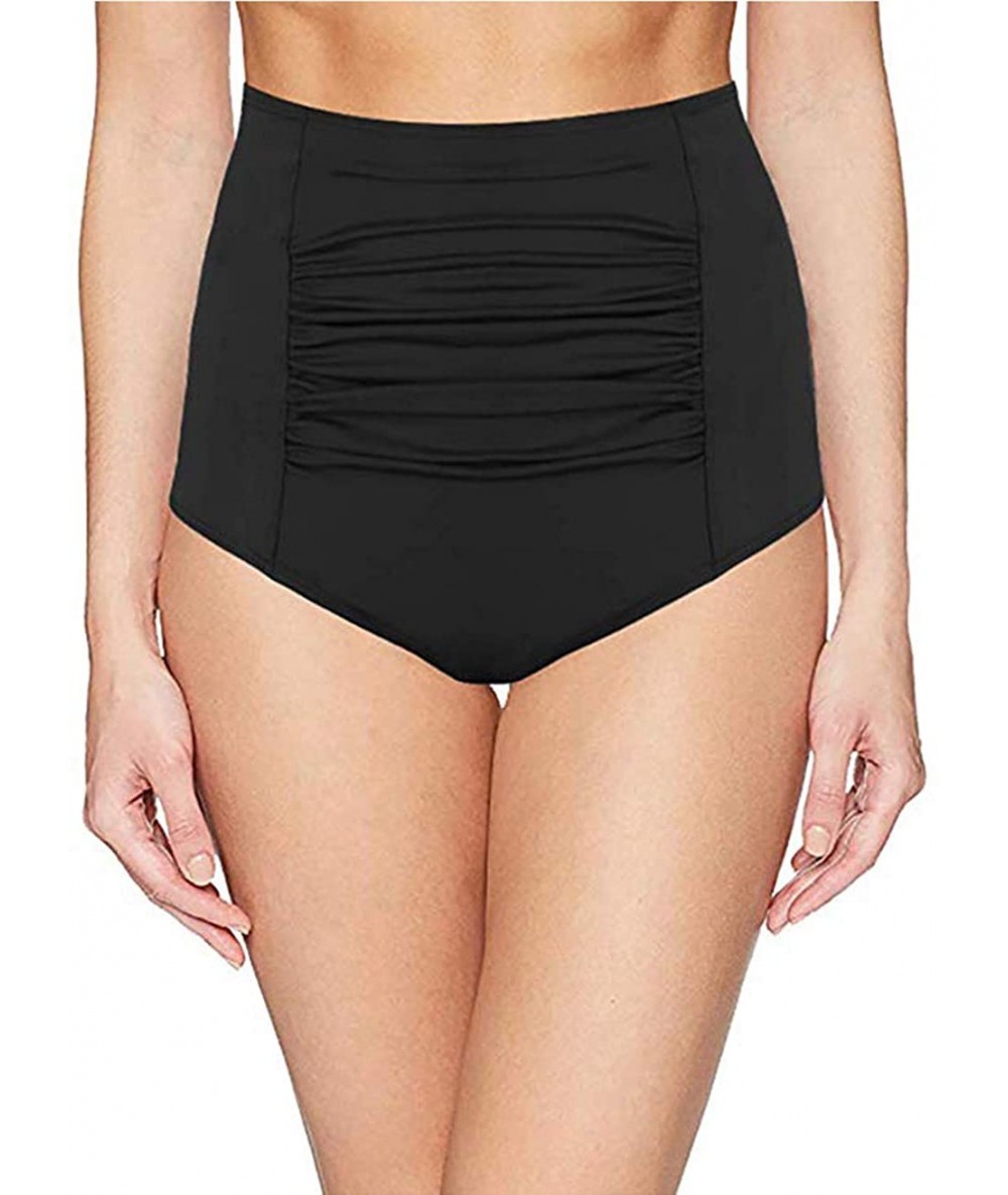 Tankinis Women's High Waisted Bikini Bottom Tummy Control Ruched Tankini Swimsuit Briefs - Black - CO18NHUUIRK $32.57