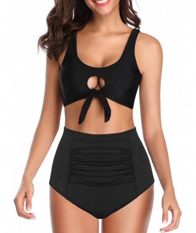 Tankinis Women's High Waisted Bikini Bottom Tummy Control Ruched Tankini Swimsuit Briefs - Black - CO18NHUUIRK $32.57