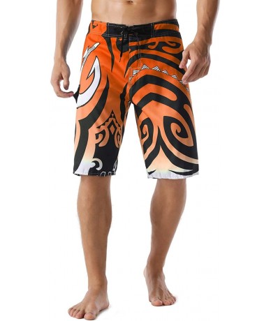 Board Shorts Men's Swim Trunks Beachwear Quick Dry Hawaiian Printed - Orange - CN1889KXYYO $36.00