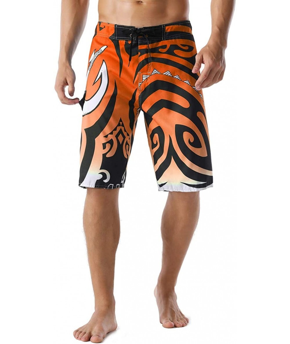 Board Shorts Men's Swim Trunks Beachwear Quick Dry Hawaiian Printed - Orange - CN1889KXYYO $36.00