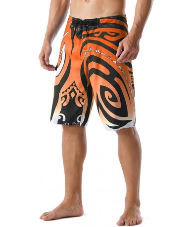 Board Shorts Men's Swim Trunks Beachwear Quick Dry Hawaiian Printed - Orange - CN1889KXYYO $36.00