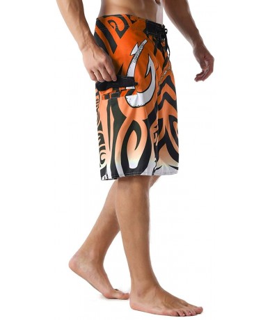 Board Shorts Men's Swim Trunks Beachwear Quick Dry Hawaiian Printed - Orange - CN1889KXYYO $36.00