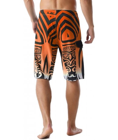 Board Shorts Men's Swim Trunks Beachwear Quick Dry Hawaiian Printed - Orange - CN1889KXYYO $36.00